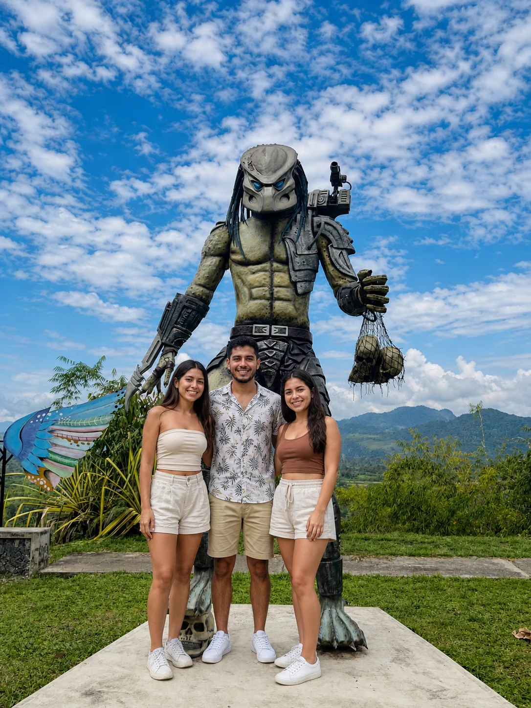 Tres jóvenes posando junto al atractivo El Depredador de El Nativo